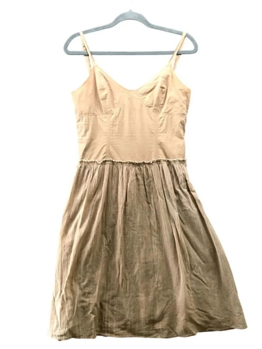 Theory Two-Tone Beige and Tan Midi Slip Dress